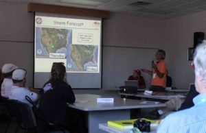 Weather briefing for balloon pilots during launch week. Photo Courtesy: Kim Vesely, America's Challenge