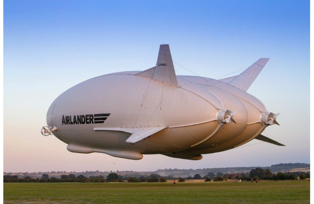 Airlander10 during take off for first flight from Cardington Airfield, Bedfordshire, UKAirlander10 First Flight around Cardington Airfield, Bedfordshire, UK, 17 August 2016<br /> Credit: HAV,<br /> Credit: HAV