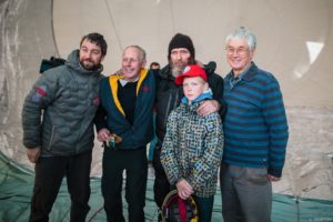 L to R: Konyukhov's son Oskar, Don Cameron, Fedor Konyukhov and second son, and balloonist friend Dick Smith after the landing.